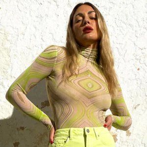 Zadie Power Mesh Turtleneck Top